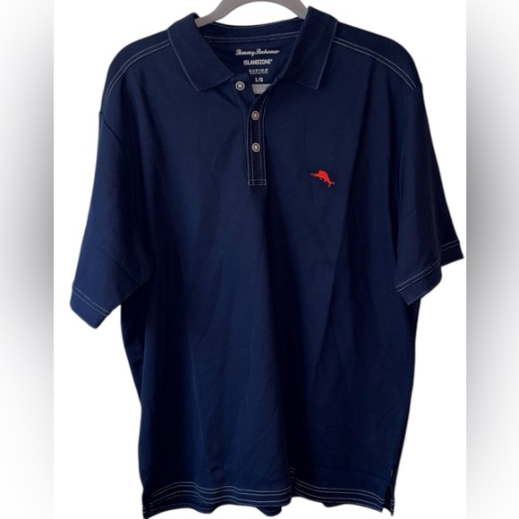 NWT Tommy Bahama IslandZone Supima Cotton Polo Shirt Blue Note UPF 30 Size Large - Picture 2 of 6